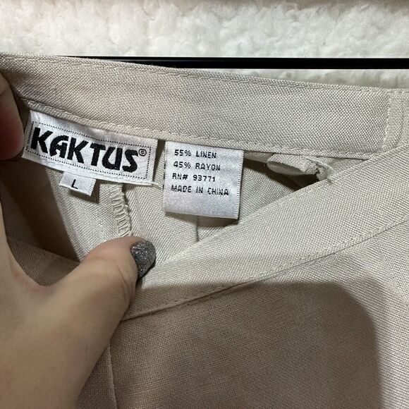 KAKTUS Womens Sz Large Linen Rayon Khaki Tan Cropped Capri Pants - Picture 7 of 7